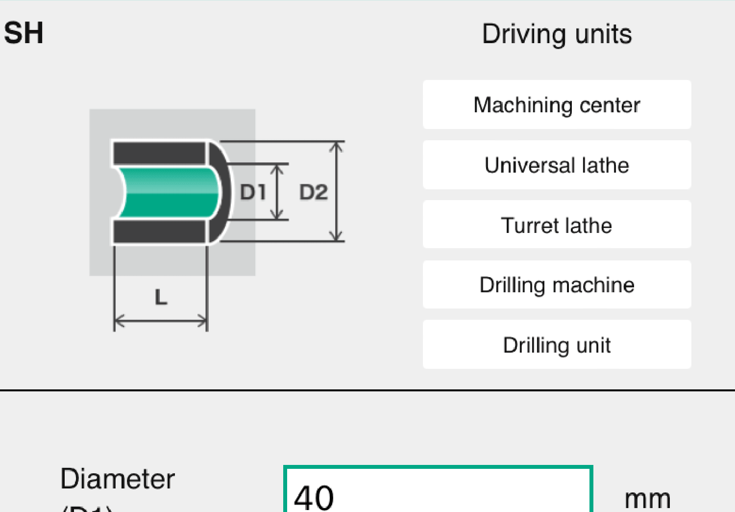 The Selector tool lets you enter the workpiece details