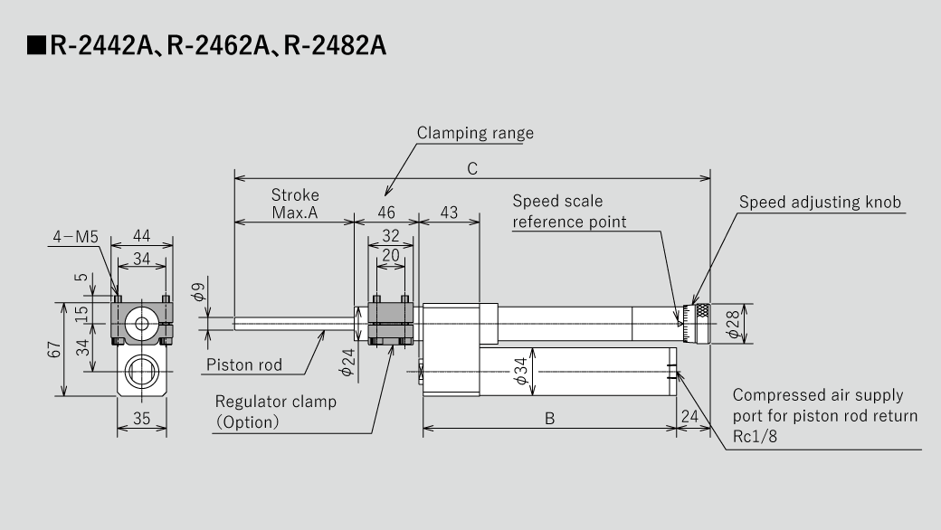 Sugino Hydrospeed Regulator dimensions for hydraulic speed and feed control
